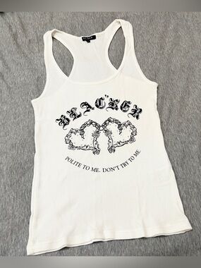 Moussy White Ribbed Racerback Tank Y2K